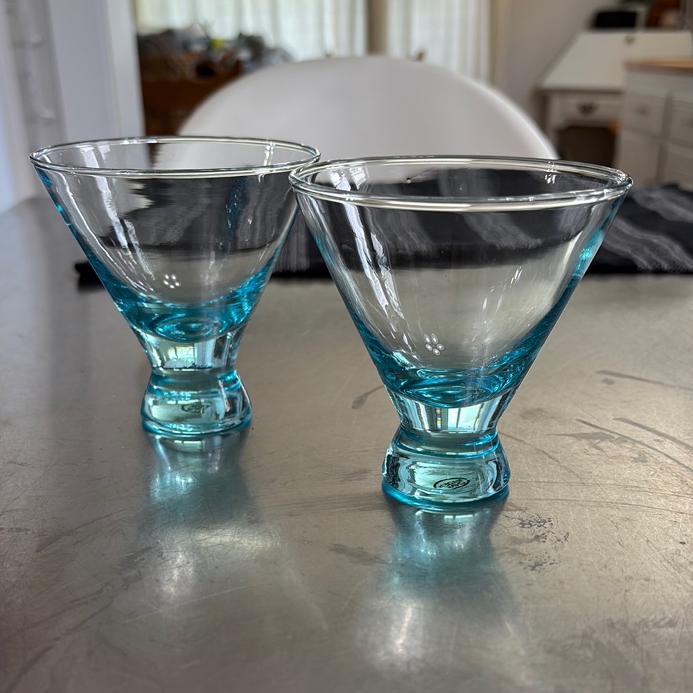 Elegant Blue Glass Martini Set of 2